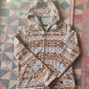 Womens Hooded Zip Jacket in Rust Cream Pattern